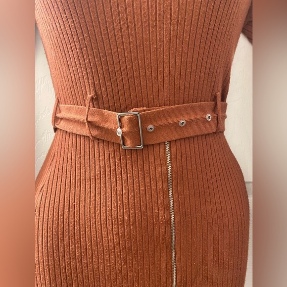 Say What Women’s Brown Zipper Sweater Dress With Belt Size Small - Picture 2 of 10